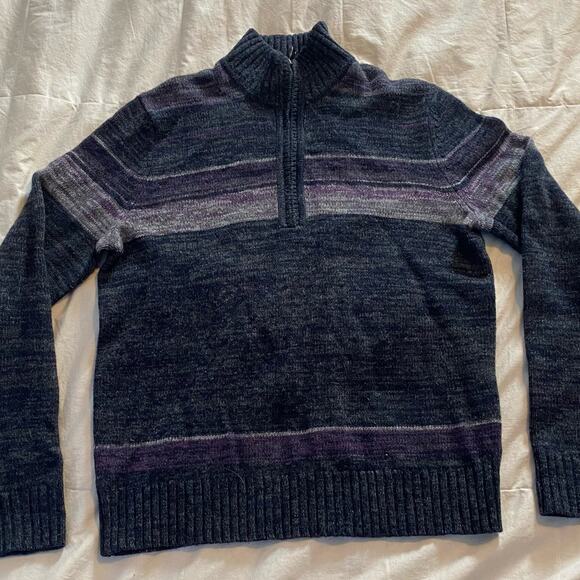 Banana Republic Sweater Medium Gray Purple 1/4 Zip Extra Fine Merino Wool - Picture 1 of 16